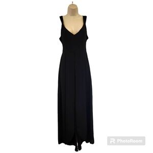 White House Black Market Jumpsuit Size2 Women's Slit-Detail Wide-Leg Black VNeck